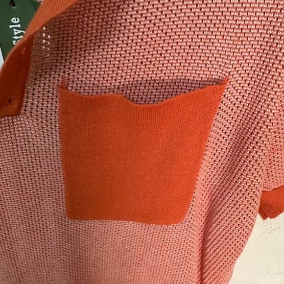 NWT - OxKnit Men's XL Orange Retro Short Sleeve Shirt 100% Cotton Pocket Buttons - Picture 4 of 5